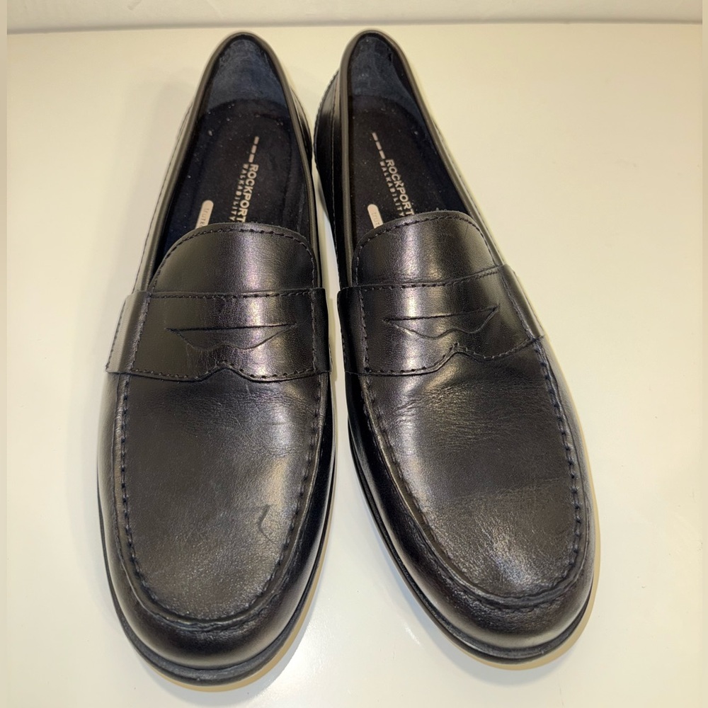 ROCKPORT WALKABILITY BLACK LEATHER LOAFERS MENS SZ 10